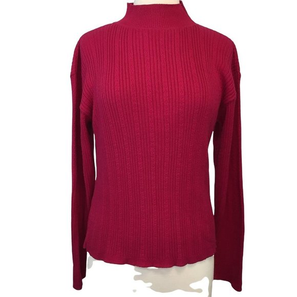Vintage L.C.B.B. LTD. Sweater Medium Made in USA Cable Knit Faux Turtleneck Red - Picture 1 of 6